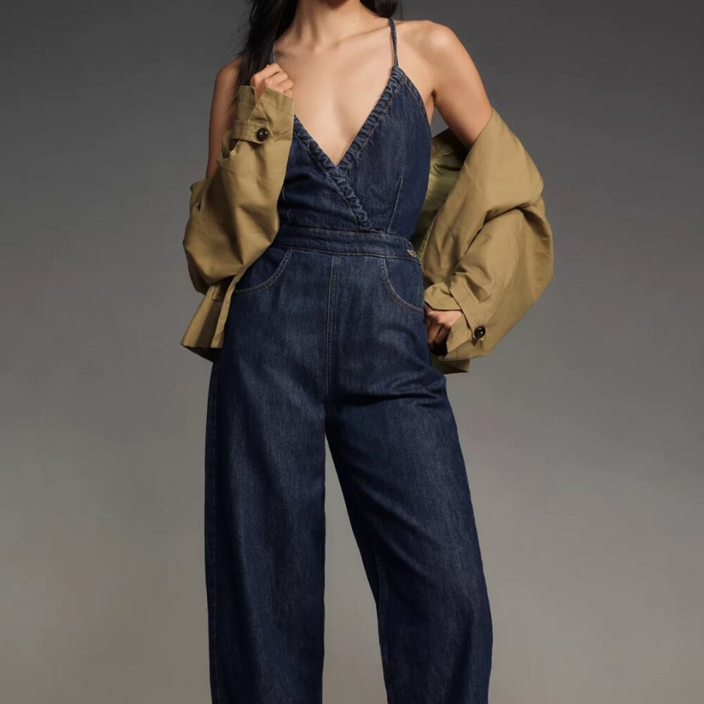 Ética Birdie Denim Halter Jumpsuit, Size M, NWT